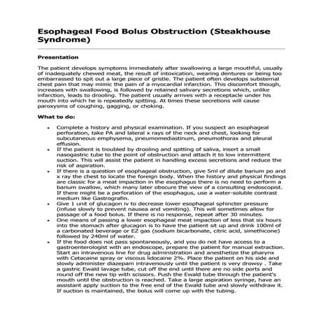 Esophageal Food Bolus Obstruction | DOC