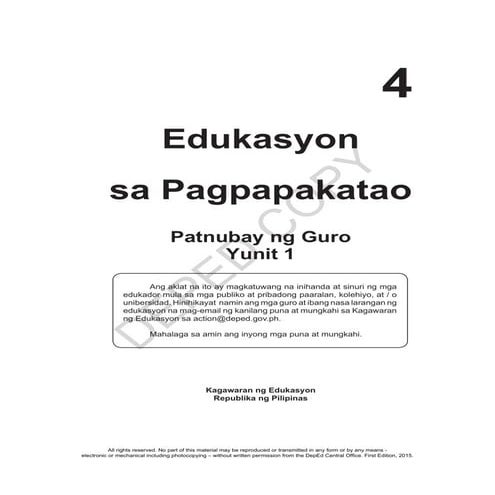 K TO 12 GRADE 4 TEACHER’S GUIDE IN  EDUKASYON SA PAGPAPAKATAO (Q1-Q4)