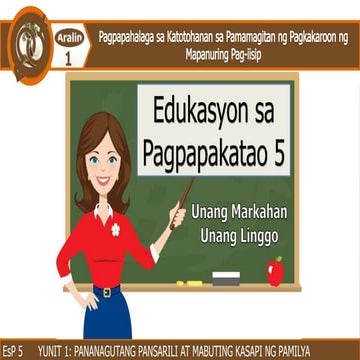 Edukasyon sa Pagpapakatao 5 Grade 5 1st Quarter Aralin 1