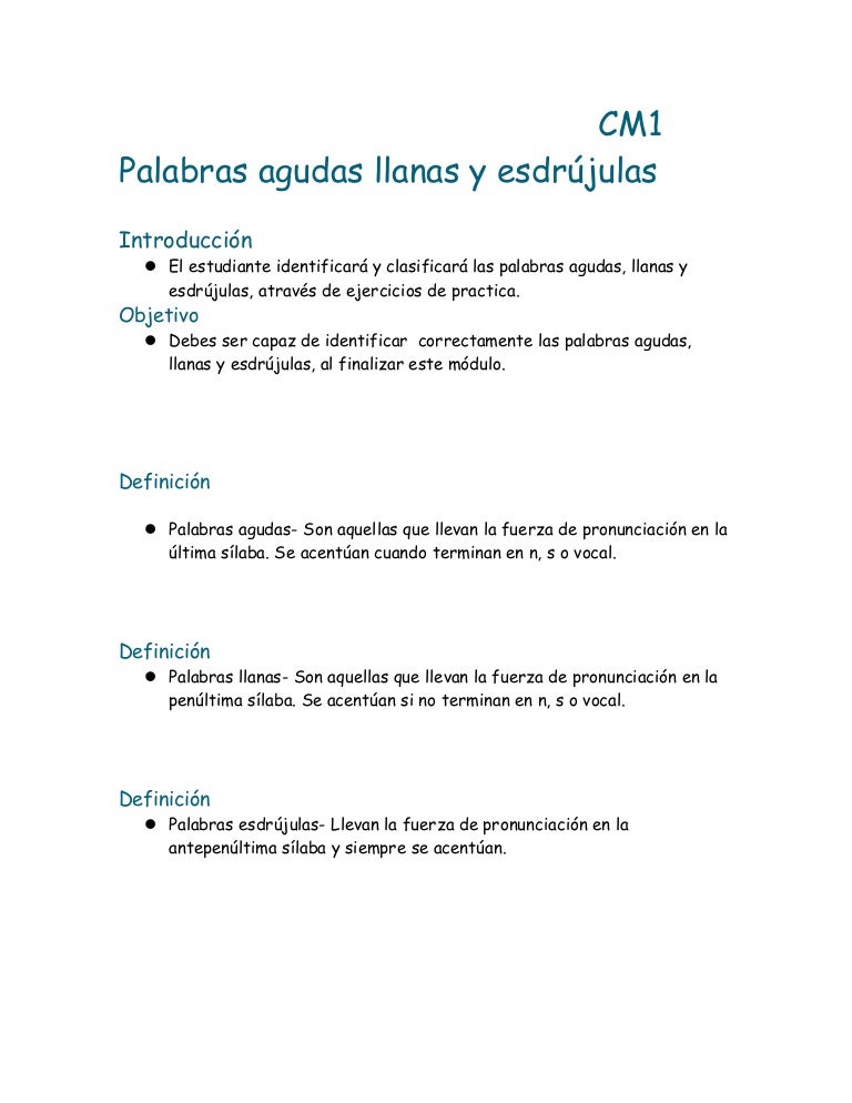 Esp Cm1 Palabras Agudas Llanas Y Esdrújulas