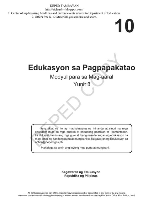 GRADE 10 - EsP Yunit 3