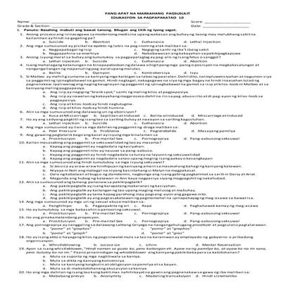 Esp Grade 10 Quarter 4 Examination PDF