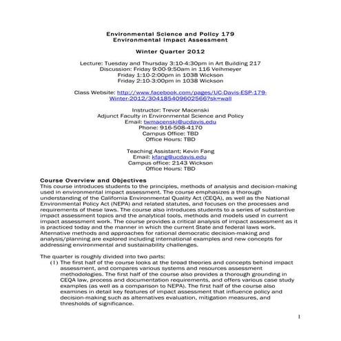 ESP 179 Syllabus- Winter 2012