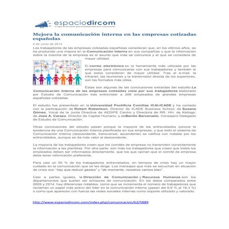 Mejora la comunicación interna en las empresas cotizadas españolas