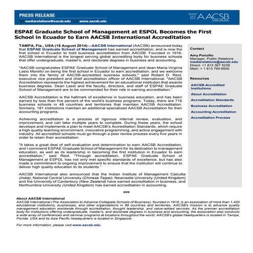 Comunicado Oficial de la acreditación AACSB International