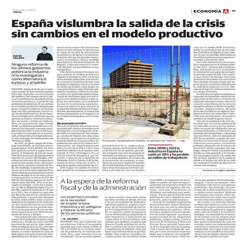 Espana vislumbra la salida de la crisis sin cambios en el modelo productivo. ...