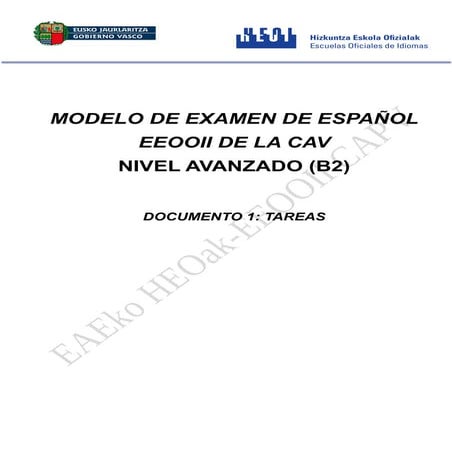 Tareas Certificación Nivel Avanzado B2 Español EOI País Vasco | PDF