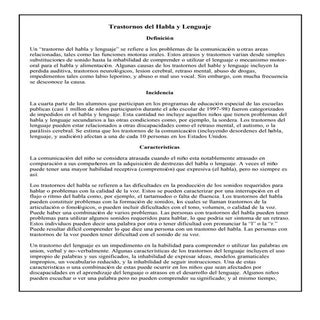 Transtornos del Habla y Lenguaje