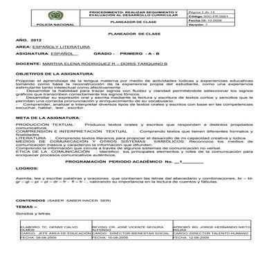 plan area español grado priemero