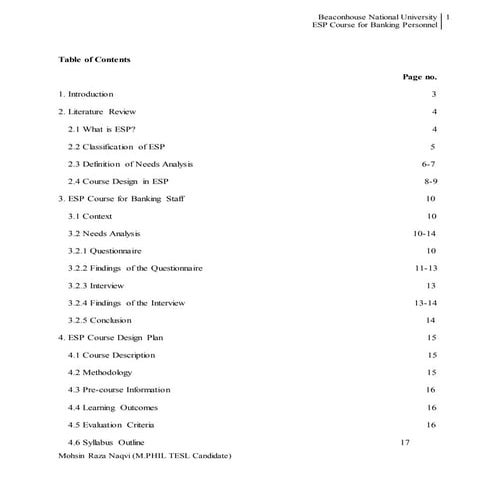 Esp course for banking personnel