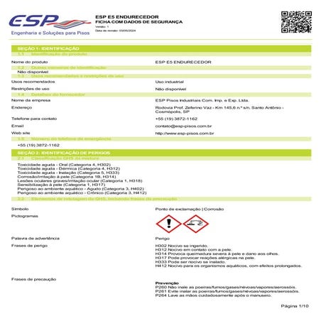 ESP E5 Endurecedor: Industrial Safety and Handling Guidelines | PDF
