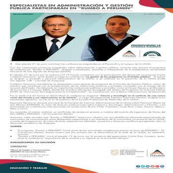 Especialistas en administración y gestión pública participarán en "Rumbo a PE...