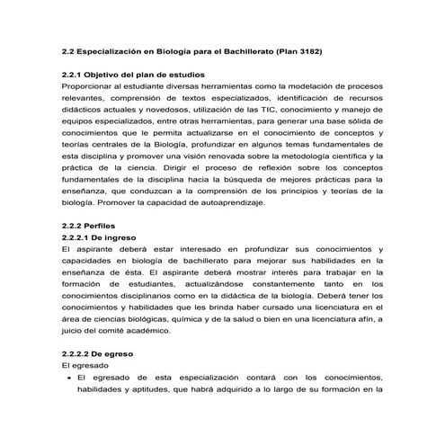 Especialización en Biología para el Bachillerato