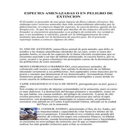 Especies amenazadas o en peligro de extincion