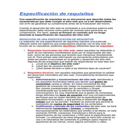 Especificación de requisitos de un sitio web