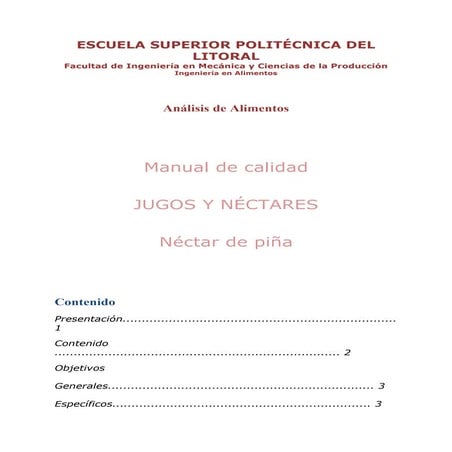 Especificaciones De Calidad Para Nectar De Piña