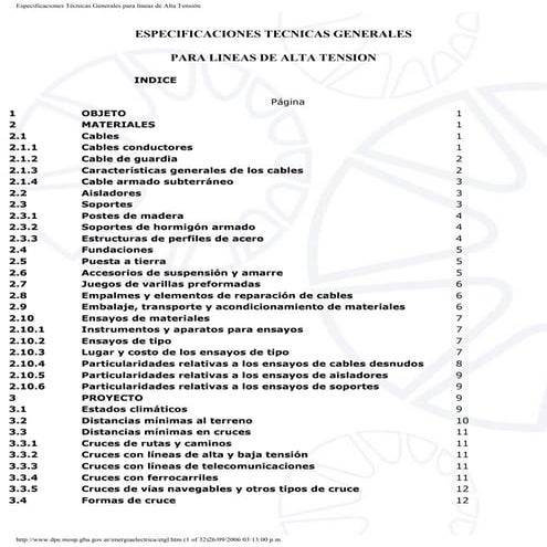 Especificaciones tecnicas generales para lineas de alta tension