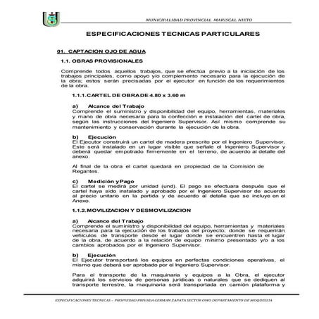 Especificaciones tecnicas particulares a b ok