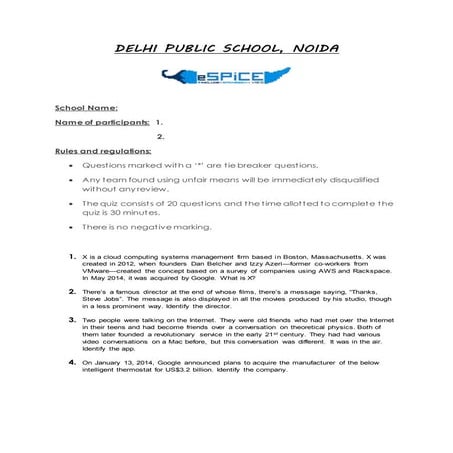 eSpice v12.0 tech quiz prelims
