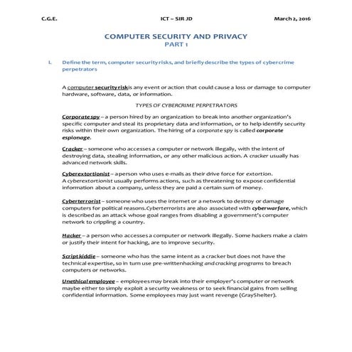 Computer security and privacy