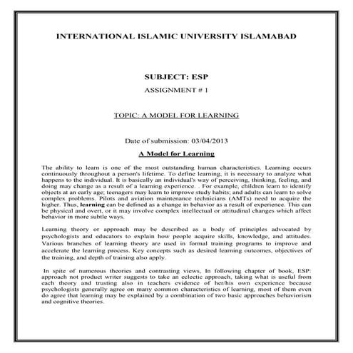 Esp model for learning