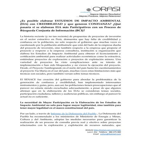 Es posible elaborar estudios de impacto ambiental (eia) con credibilidad y qu...