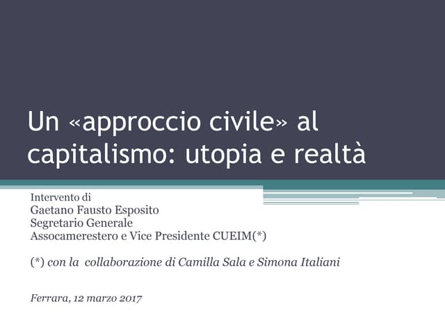 Un approccio civile al capitalismo fra utopia e realtà