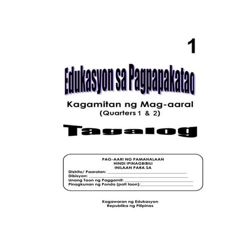 K TO 12 GRADE 1 LEARNING MATERIAL IN EDUKASYON SA PAGPAPAKATAO (Q1-Q2)