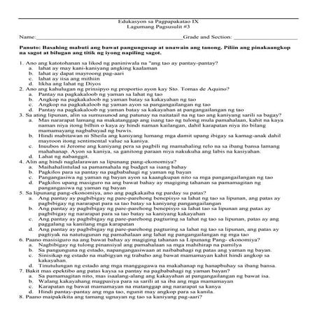 Esp 9 q2 - summative test | DOCX