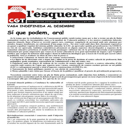 Proposta de pla de lluita de CGT Ensenyament: Vaga indefinida al desembre. SÍ...