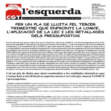 Per un pla de lluita pel tercer trimestre que enfronti la LOMCE, l’aplicació ...