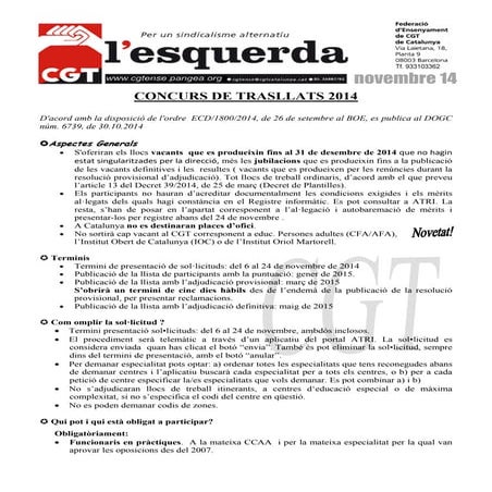 Esquerda sobre el concurs de trasllats curs 2014-15