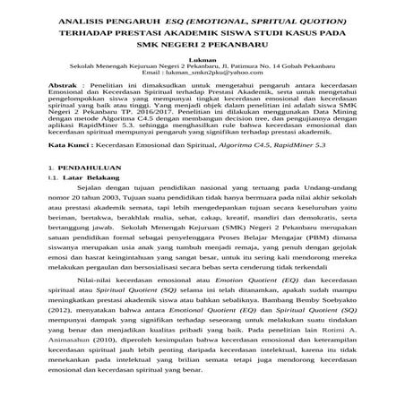 Pengaruh ESQ Terhadap Prestasi Akademik Siswa SMKN2 Pekanbaru