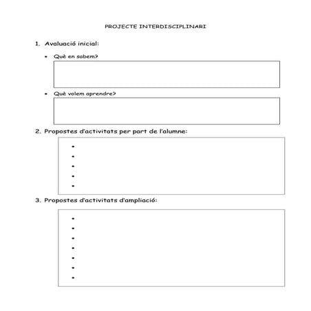 Projecte Interdisciplinari, esquema de seguiment