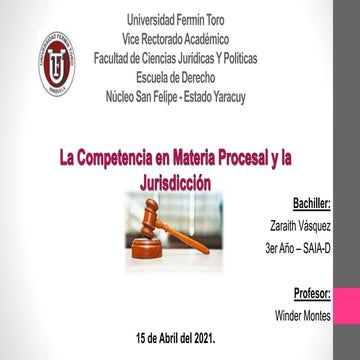 Esquema de la Competencia en Materia Procesal y la Jurisdiccion | PPTX