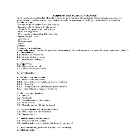 Esquema del plan de negocios