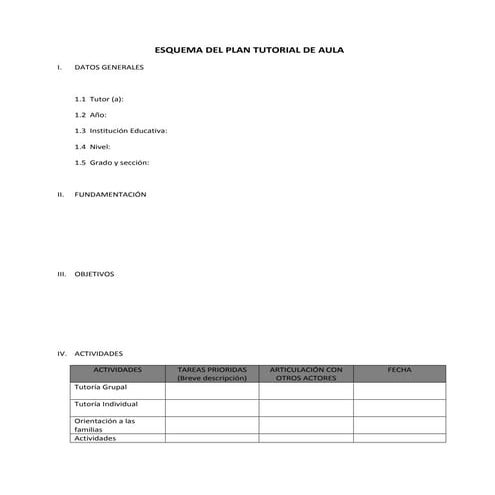 Esquema del plan tutorial de aula | PDF