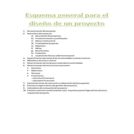 Esquema general para el diseño de un proyecto | DOC
