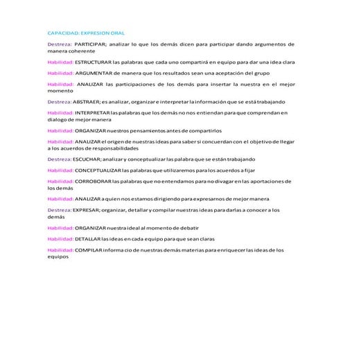 Esquema de las Capacidaes, destrezas y habilidades | PDF