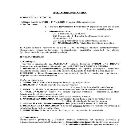 Esquema literatura romántica 4º eso