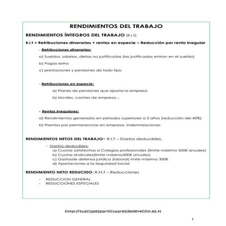 Esquema rendimientos de trabajo