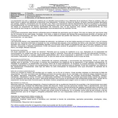 Esquema y aspectos formales de una exposición