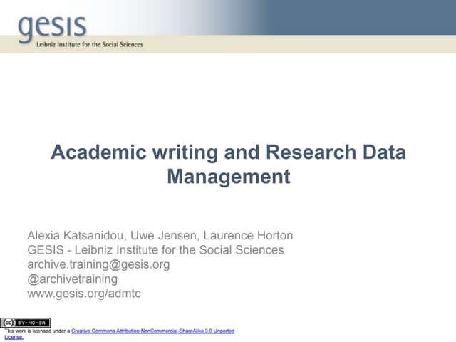 Academic Writing and Research Data Management
