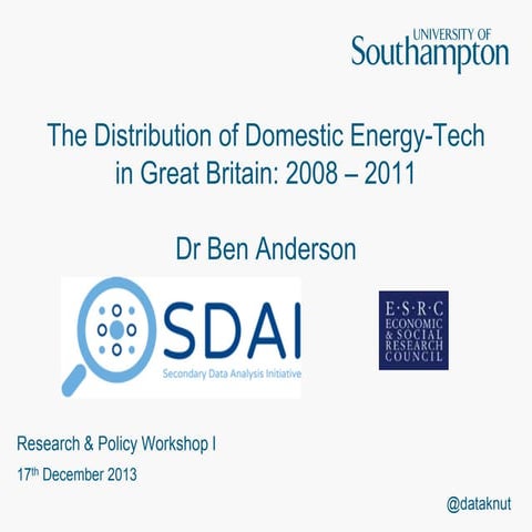The Distribution of Domestic Energy-Tech in Great Britain: 2008 – 2011