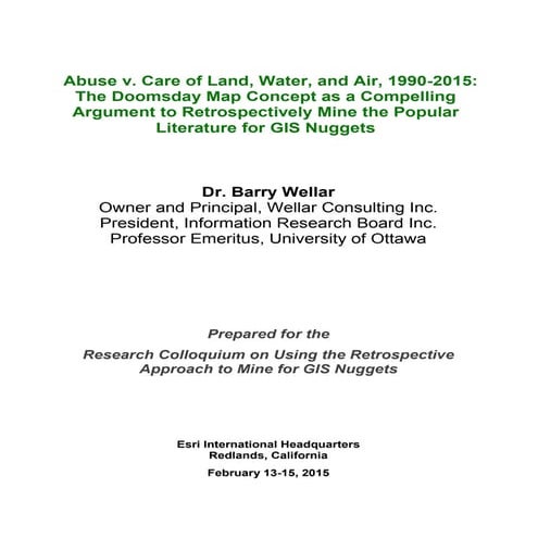Abuse v. Care of Land, Water, and Air, 1990-2015:  The Doomsday Map Concept a...