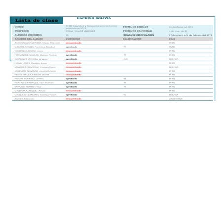 Calificaciones del ESRI 2019
