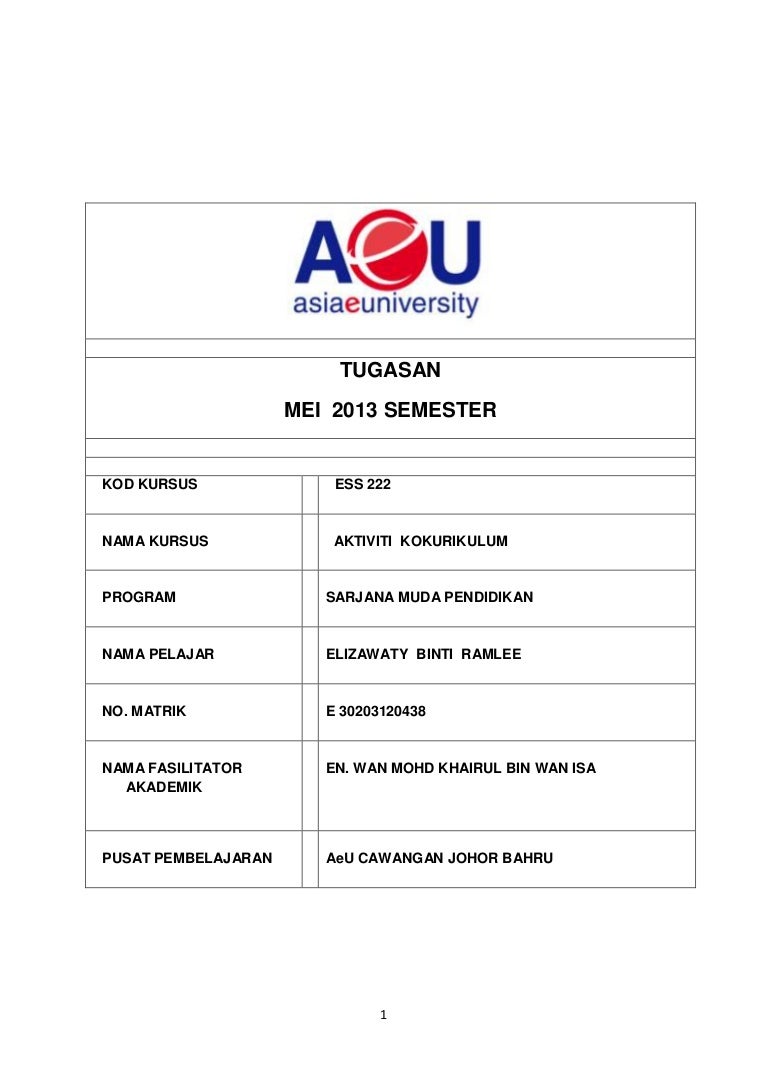 Ess 222 Aktiviti Kokurikulum E30203120438 Elizawaty Ramlee
