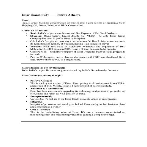 Essar brand study