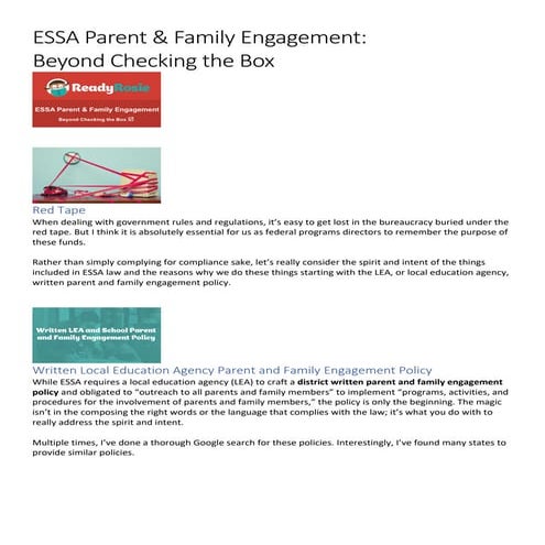 ESSA Parent & Family Engagement  Beyond Checking the Box Webinar