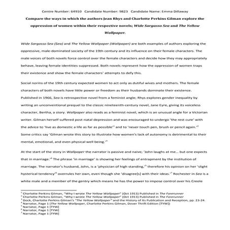 Wide Sargasso Sea/The Yellow Wallpaper Oppression of Women